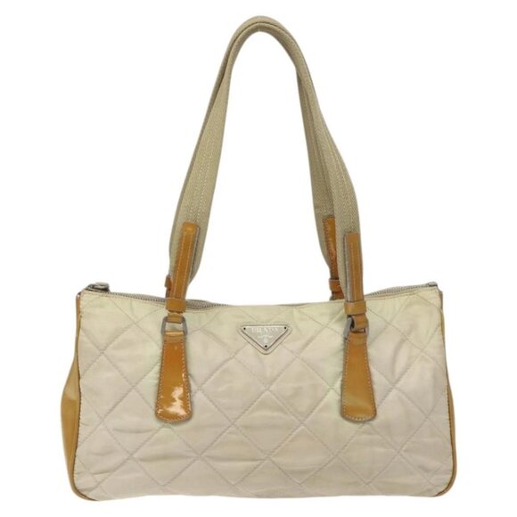 PRADA Quilted Hand Bag Nylon Beige Silver Auth - Picture 3 of 16